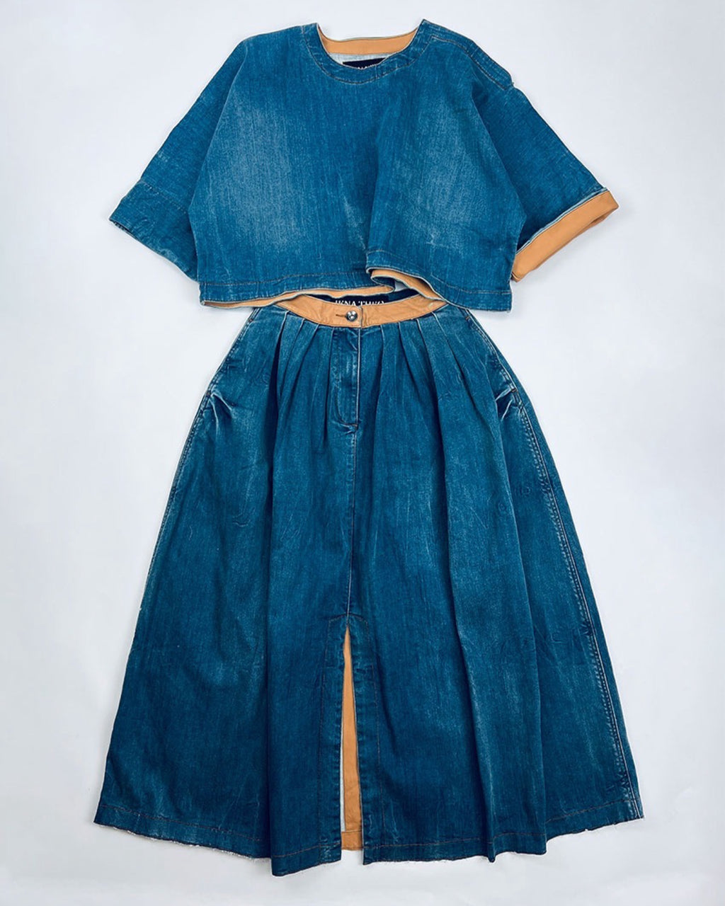 DENIM PLEATED SKIRT