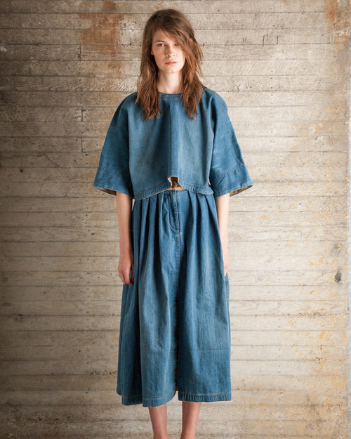 DENIM PLEATED SKIRT